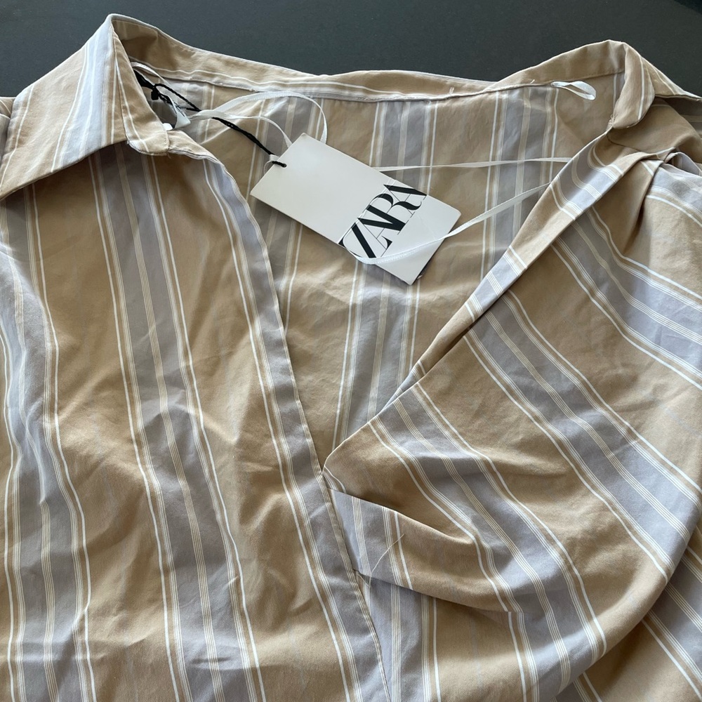 NWT Zara Striped one shoulder asymmetrical blouse top| zara printed shirt - Picture 8 of 10